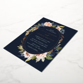 Roos Gold Navy Blush Wedding Bloemen Folie Uitnodiging (Gedraaid)