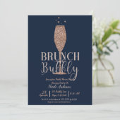 Roos Gold Navy Champagne Bubble Bridal Brunch Kaart (Staand voorkant)