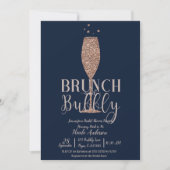 Roos Gold Navy Champagne Bubble Bridal Brunch Kaart (Voorkant)