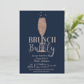 Roos Gold Navy Champagne Bubble Bridal Brunch Kaart (Staand voorkant)