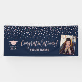 Roos Gold Navy Confetti - Gefeliciteerd Afstuderen Spandoek (Horizontaal)