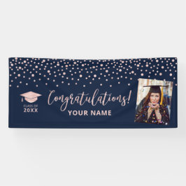 Roos Gold Navy Confetti - Gefeliciteerd Afstuderen Spandoek