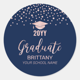Roos Gold Navy Confetti Graduation Party Ronde Sticker