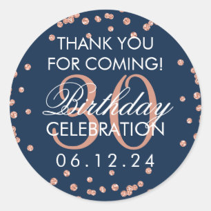 Roos Gold Navy Dank u 30e Verjaardag Confetti Ronde Sticker