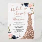 Roos Gold Navy Dress Vrijgezellenfeest Folie Folie Uitnodiging (Voorkant)