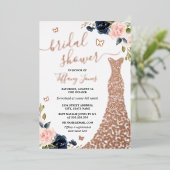 Roos Gold Navy Dress Vrijgezellenfeest Folie Folie Uitnodiging (Staand Voorkant)