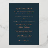 Roos Gold Navy Formele kalligrafie Elegant Wedding Folie Uitnodiging (Voorkant)