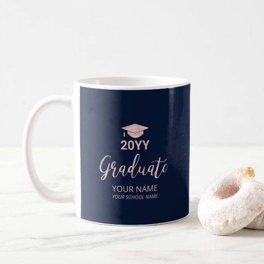 Roos Gold & Navy gepersonaliseerde Afstuderen gesc Koffiemok (Met donut)