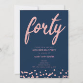 Roos Gold Navy Glitter 40th Birthday Party Kaart (Voorkant)