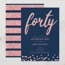 Roos Gold Navy Glitter 40th Birthday Party