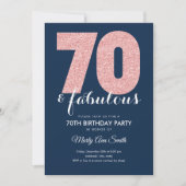 Roos Gold Navy Glitter 70 & Fabulous Birthday Kaart (Voorkant)