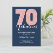 Roos Gold Navy Glitter 70 & Fabulous Birthday Kaart (Staand voorkant)
