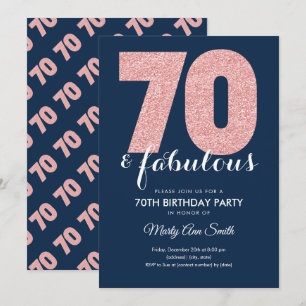 Roos Gold Navy Glitter 70 & Fabulous Birthday Kaart