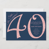Roos Gold Navy Glitter Surprise 40ste verjaardag Kaart (Voorkant)