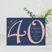 Roos Gold Navy Glitter Surprise 40ste verjaardag Kaart (Staand voorkant)