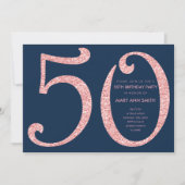 Roos Gold Navy Glitter Surprise 50th Birthday Kaart (Voorkant)