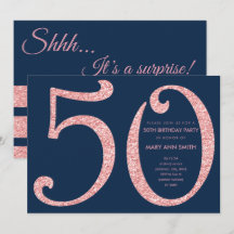 Roos Gold Navy Glitter Surprise 50th Birthday