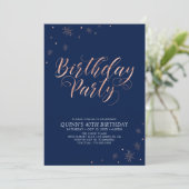 Roos Gold & Navy Modern Chic Adult Birthday Party Kaart (Staand voorkant)