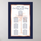 Roos Gold Navy Palm Tropical Wedding Seating Chart Poster (Voorkant)