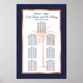 Roos Gold Navy Palm Tropical Wedding Seating Chart Poster