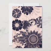 Roos Gold Navy Pink Floral Glitter Border Wedding Kaart (Achterkant)