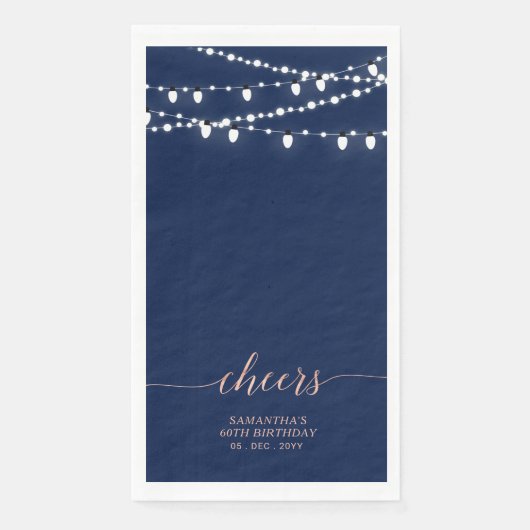 Roos Gold & Navy String Lights Elegant Cheers Servet (Voorkant)