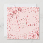 Roos Gold Navy Sweet 16 Glitter Confetti Bloemen Kaart (Achterkant)