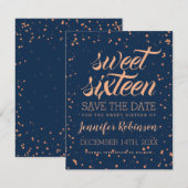 Roos Gold Navy Sweet 16 Save Date Confetti Save The Date (Voorkant / Achterkant)