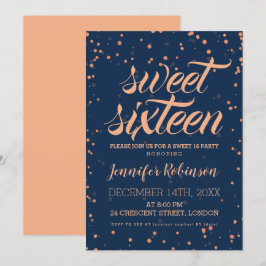 Roos Gold Navy Sweet 16 Sparkle Confetti Kaart