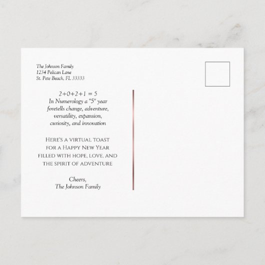 Roos Gold Numerology Prediction Toast to 2021 Feestdagenkaart (Achterkant)