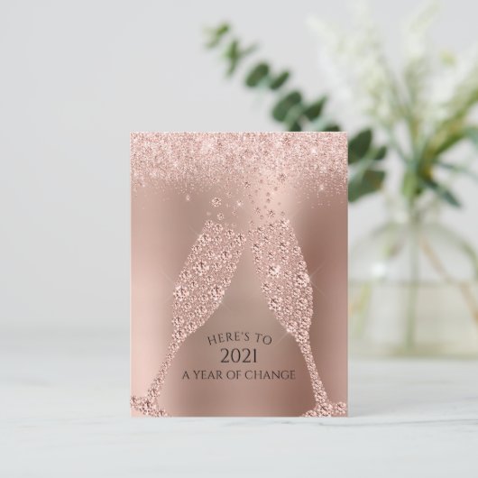 Roos Gold Numerology Prediction Toast to 2021 Feestdagenkaart (Staand voorkant)