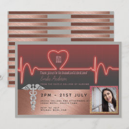 Roos Gold Nurse Afstuderen Invitation - FOTO RN Kaart