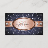 Roos Gold Ocean Blue Glitter Diamonds en Initialen Visitekaartje (Voorkant)