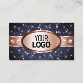 Roos Gold Ocean Blue Glitter Diamonds en Logo Visitekaartje (Voorkant)