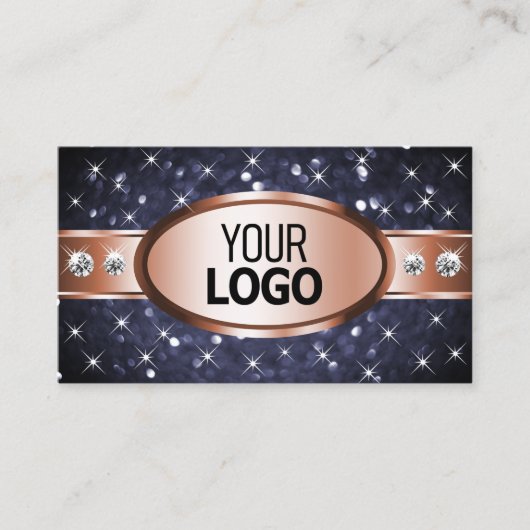 Roos Gold Ocean Blue Glitter Diamonds en Logo Visitekaartje (Voorkant)
