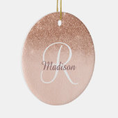 Roos Gold Ombre gepersonaliseerd Monogram Glitter Keramisch Ornament (Rechts)