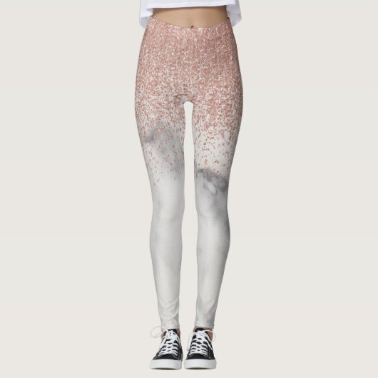 Roos Gold Ombre Glitter Fading Marble trendy Leggings (Voorkant)