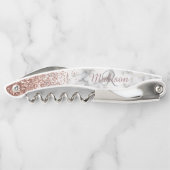 Roos Gold Ombre Glitter Marmeren Steen Monogram Kurkentrekker (Achterkant)