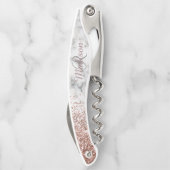 Roos Gold Ombre Glitter Marmeren Steen Monogram Kurkentrekker (Achterkant)