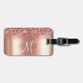 Roos Gold Ombre Glitter Metal Monogram Bagage Bagagelabel (Voorkant horizontaal)