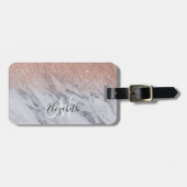 Roos Gold Ombre Glitter Monogram Marble Luggable Bagagelabel (Voorkant horizontaal)
