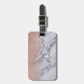 Roos Gold Ombre Glitter Monogram Marble Luggable Bagagelabel (Voorkant verticaal)