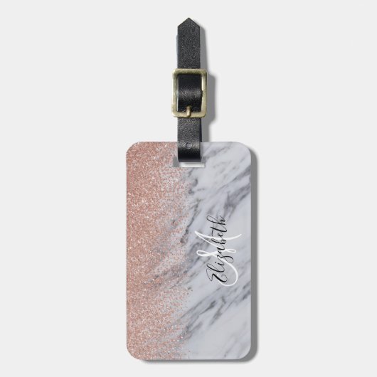 Roos Gold Ombre Glitter Monogram Marble Luggable Bagagelabel (Voorkant verticaal)
