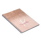 Roos Gold Ombre Glitter Monogrammed Notitieboek (Rechterzijde)