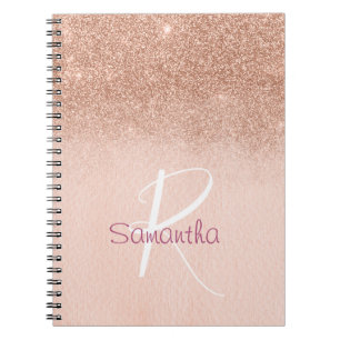 Roos Gold Ombre Glitter Monogrammed Notitieboek