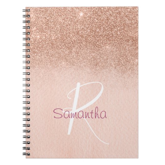 Roos Gold Ombre Glitter Monogrammed Notitieboek (Voorkant)