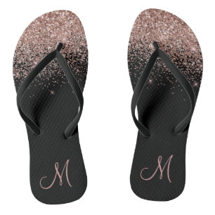 Roos Gold Ombre Glitter Sparkle Monogram Teenslippers
