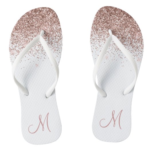 Roos Gold Ombre Glitter Sparkle Monogram Teenslippers (Voetbed)