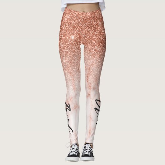 Roos Gold Ombre Glitter Wedding Bride Marble Leggings (Voorkant)