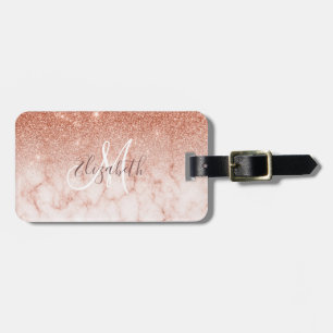 Roos Gold Ombre Marble Glitter Monogram Luggable Bagagelabel